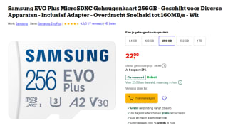 Samsung Evo plus 256 GB MicroSD geheugenkaart voor €22,99 bij Bol