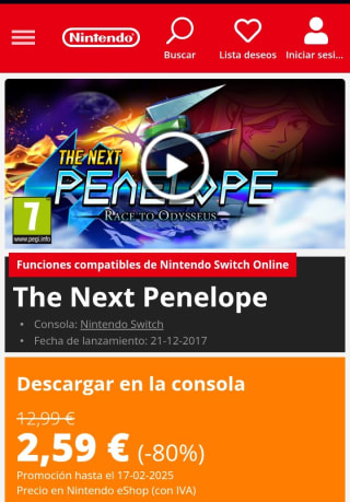 The Next Penelope Nintendo Switch por 2,59€.