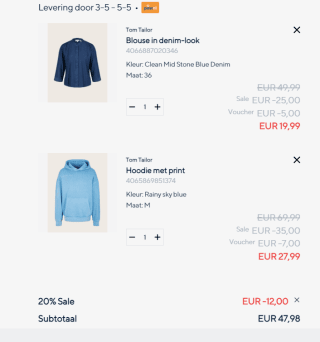 20% extra korting op de sale tot 50% bij Tom Tailor