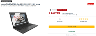 Lenovo ThinkPad P16v Gen 2 (21KX000KMH) 16" laptop voor €1589 bij Alternate