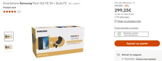 Smartphone 6.4" samsung Galaxy S21 FE 5G + Buds FE à 299,25€