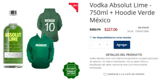Absolut Lime + Hoodie México a $168.47 en La Europea