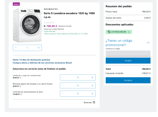 Lavadora secadora Bosch 10/6 kg 1400rpm por solo 799€