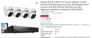 Reolink 4K PoE H.265 CCTV Camera Systeem, 4 stuks voor €454,99 bij Amazon NL