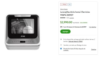 Lavavajillas Atvio home 2 Servicios por $2,999 en Bodega Aurrera