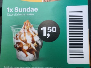 1 Sundae ijs voor €1,50 bij McDonald's