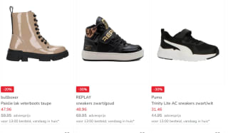 Tot 30% korting op kids schoenen van Puma, Tommy Hilfiger, Replay, Calvin Klein en meer bij Kleertjes.com