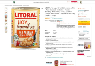 15 Unidades 430g LITORAL Hoy Legumbres Alubias con su sofrito de lentejas por 28,35€