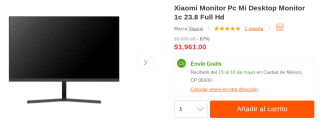 Monitor Xiaomi 23.8" FHD a $1,961 en Linio