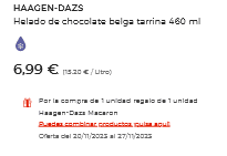 Gratis Tarrina 420ml por la compra de Tarrina Häagen Dazs en Hipercor