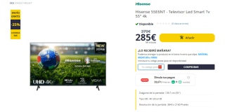 Hisense 55E6NT UHD 4K,VIDAA Smart TV, 55 Pulgadas, Dolby Vision por 285€