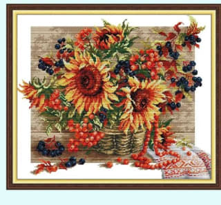 Kit de punto de cruz marca Joy Sunday, cesta de bayas de girasol por 9,26€