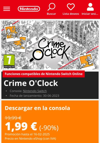 Crime O'Clock Nintendo Switch por 1,99€.