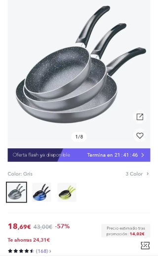 San Ignacio Juego de 3 sartenes 16,20,24cm por 13,08€.