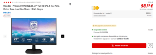 Monitor Philips 273V7QDSB/00, 27" Full HD IPS, 5 ms por 98.35€