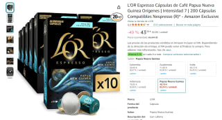 200 cápsulas L'OR Espresso Cápsulas de Café Papua Nueva Guinea por 43,36€