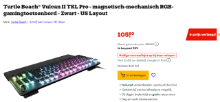 Turtle Beach Vulcan II TKL Pro Compact RBG Gaming toetsenbord Qwerty voor €105,90 bij Bol