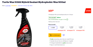 Turtle Wax 53162 Hybrid Sealant Hydrophobic Wax 500ml voor €10,88 bij Bol.com