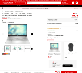 HP 15s-eq2173ns 15.6" Full HD AMD Ryzen 7 5700U 16GB RAM 512GB SSD por 407,15€