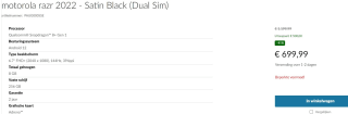 Motorola Razr (2022), 8GB ram, 256GB opslag Zwart voor €699,99 bij Lenovo