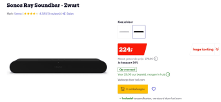 Sonos Ray Soundbar - Zwart voor €224 bij Bol.com