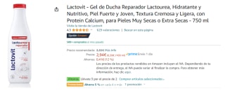 3 Botes de Lactovit - Gel de Ducha Reparador Lactourea, Hidratante y Nutritivo, Piel Fuerte y Joven, Textura Cremosa y Ligera, con Protein Calcium, para Pieles Muy Secas o Extra Secas - 750 ml por 5.88€