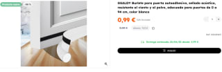 Burlete para puerta autoadhesivo, sellado acústico, resistente al viento y al polvo, adecuado para puertas de 0 a 94 cm por 0.99€