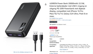 UGREEN Power Bank 20000mAh 22.5W voor €24,99 bij Amazon