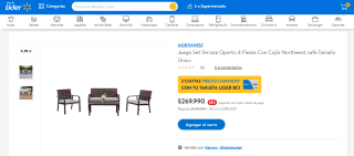 Juego Set Terraza Oporto 4 Piezas Con Cojin por $269.990