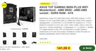 ASUS TUF GAMING B650-PLUS WIFI moederbord voor €141 bij Proshop