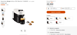 Cafetière à capsules Espresso Krups Nespresso à 49,99€
