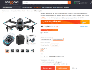 Drone S96 WiFi, modelo FPV 4K Quadcopter - R$ 128,56