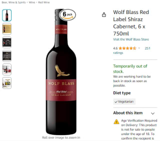 Purchase a Wolf Blass red label Shiraz Cabernet for £39 only at Amazon