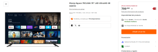 Televisor Sharp Aquos 70CL5EA 70" LED UltraHD 4K HDR10 por 799€