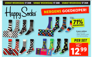 4 Paar Happy Socks voor €12,99 bij de Lidl