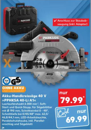 [Duitsland] Parkside Performance 40 V accu cirkelzaag voor €79,99 bij Kaufland