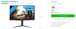 LG UltraGear 27GR83Q-B 27 inch gaming monitor (QHD/240hz/IPS) voor €399 bij Coolblue
