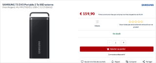SSD Externe Samsung T5 Evo 2 To, noir à 159,90€