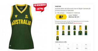 Australia baloncesto camiseta primera y segunda equipación por 8,88€