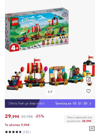 LEGO 43212 Disney Tren Homenaje a Disney por 22,49€.
