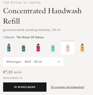Rituals handzeep 100ml refill voor €7,50