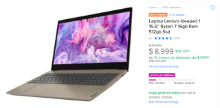 Lenovo Ideapad 1 15.6'' Ryzen 7 16GB 512GB por $8,999 | Oferta Mercado Libre