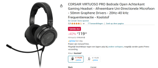 Corsair Virtuoso Pro open back gaming headset voor €119,99 met Amazon