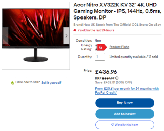 Shop Acer Nitro 32" 4K UHD gaming monitor from eBay for £371.42