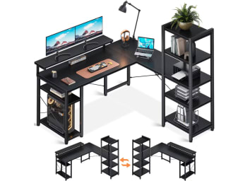 Escritorio esquinero ODK reversible de 140×137 cm con estantería por solo 106,39€