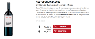 6 Botellas de Keltoi Crianza 2022 por 34.9€