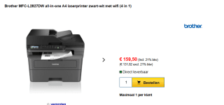 Brother MFC-L2827DW A4 laserprinter voor €159,50 bij 123inkt