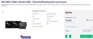 MSI MEG CORE LIQUID S280 - Waterkoeler voor processor voor €119 bij azerty