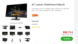 Lenovo ThinkVision P32p-20 (zonder webcam) voor €555,73 bij Proshop