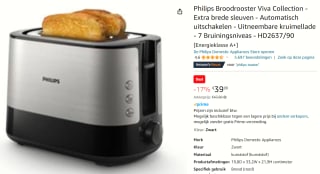 Philips Broodrooster Viva Collectie voor €39,99 bij Amazon